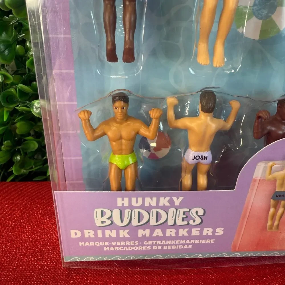 Hunky Buddies Drinking Markers 6pk New Muscle Men Glass Hangers Bachelorette Fun